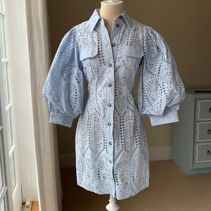 NWT Ganni Eyelet Puff Sleeve Mini Dress